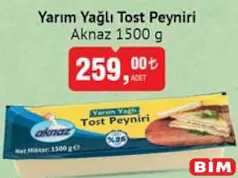 AKNAZ YARIM YAĞLI TOST PEYNİRİ 1500 G